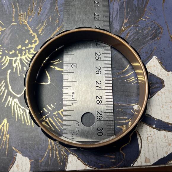 Vintage 80s 1980s Wide Silver Metal Brass Black Enamel Bangle Bracelets Set D1 - Picture 7 of 7